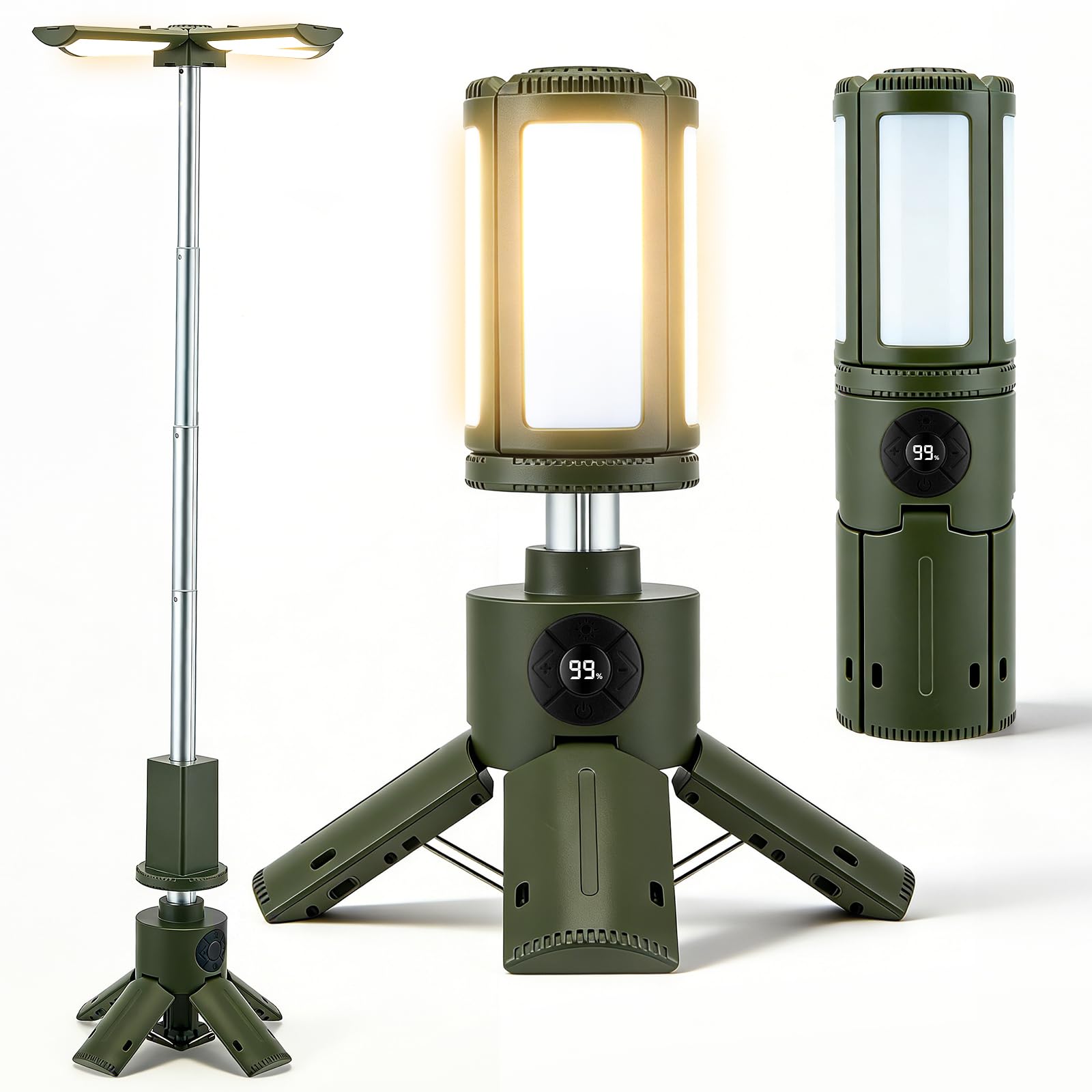 Luz Camping LED Recargable 8000mAh Lámpara Telescópica con Trípode 4 Modos de Color 11 Niveles Regulables SOS Emergencia IPX5 Linterna Portátil para Camping Pesca Tienda Exterior