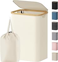Vista 20 de Lifewit Cesta de lavandería de 80 litros con tapa, cestas de ropa para lavandería con asas de bambú y una bolsa de lavandería extraíble, cesta