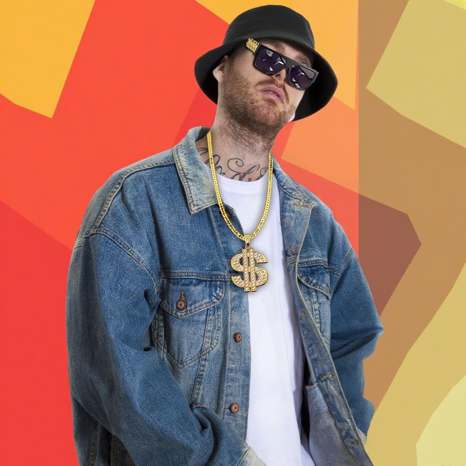 YMO Hip Hop Costume Kit 80s 90s Rapper Accessories, Outfits for Men Women Cosplay Club Old School Rapper Themed Halloween Party Decoration - Image 6