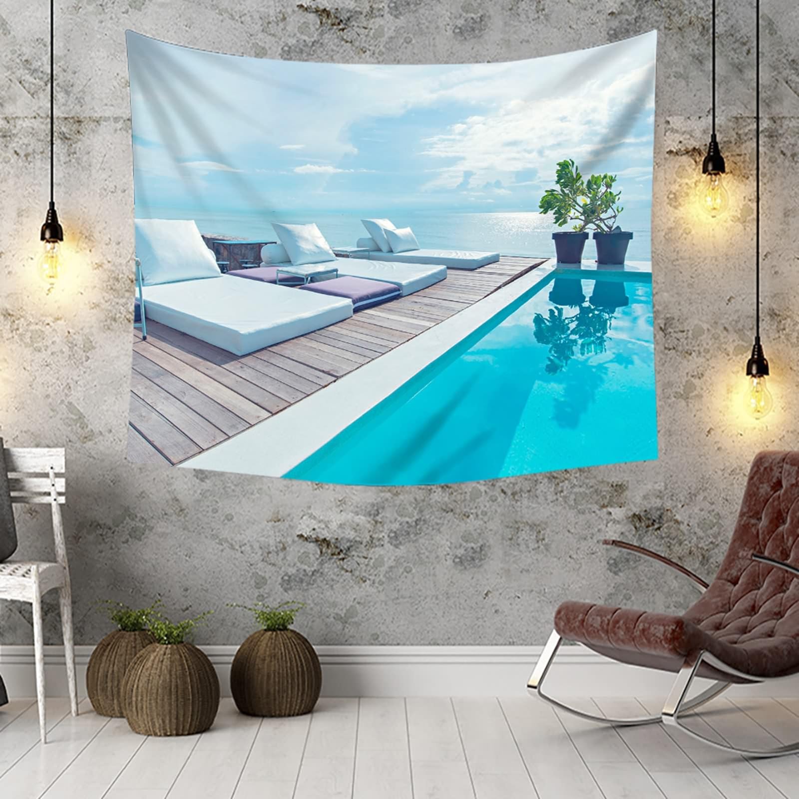 Tapiz de pared 300 x 256 cm, para salón, dormitorio, gris, azul, verde
