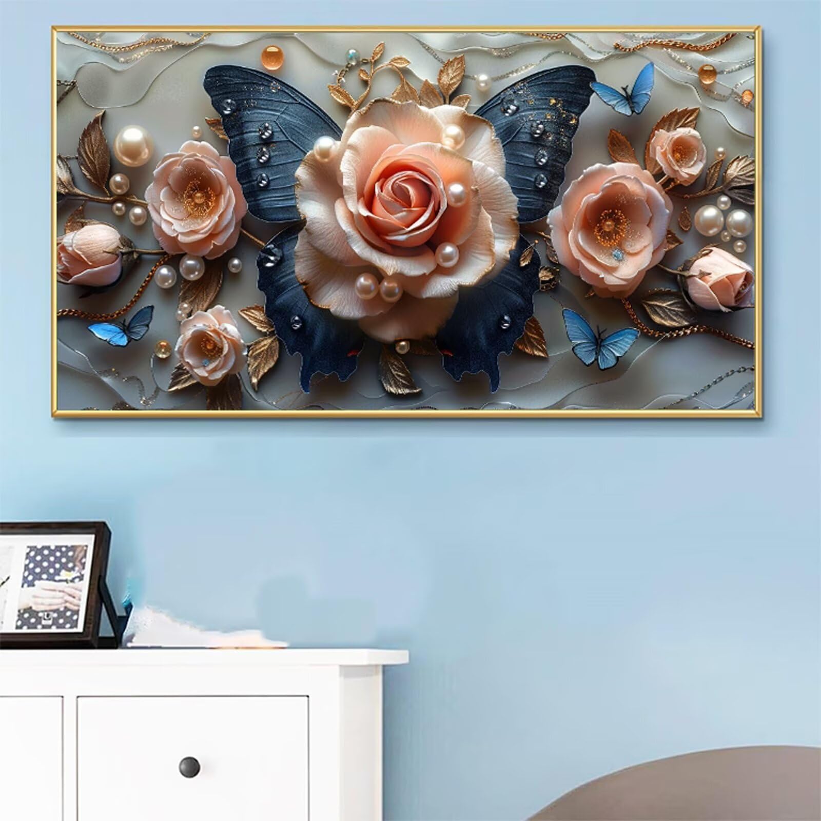 Malen Nach Zahlen XXL Rose Malen Nach Zahlen Erwachsene Orange Farbe 80x160cm, Ohne Rahmen, DIY Paint by Numbers Set mit Acrylfarben und Pinseln, Knitterfreie Leinwand, Home Wand Deko, Geschenk RB-570