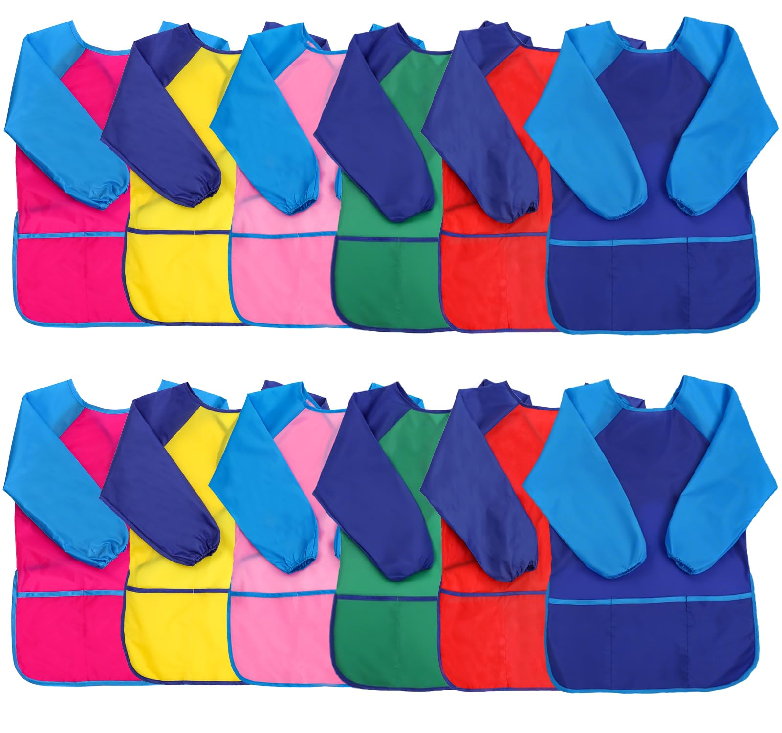 XIEJINJIA 12 Pack Kids Art Smock with Long Sleeve 3 Roomy Pockets Artist Children Play Aprons for Age 3-8 Painting Craft