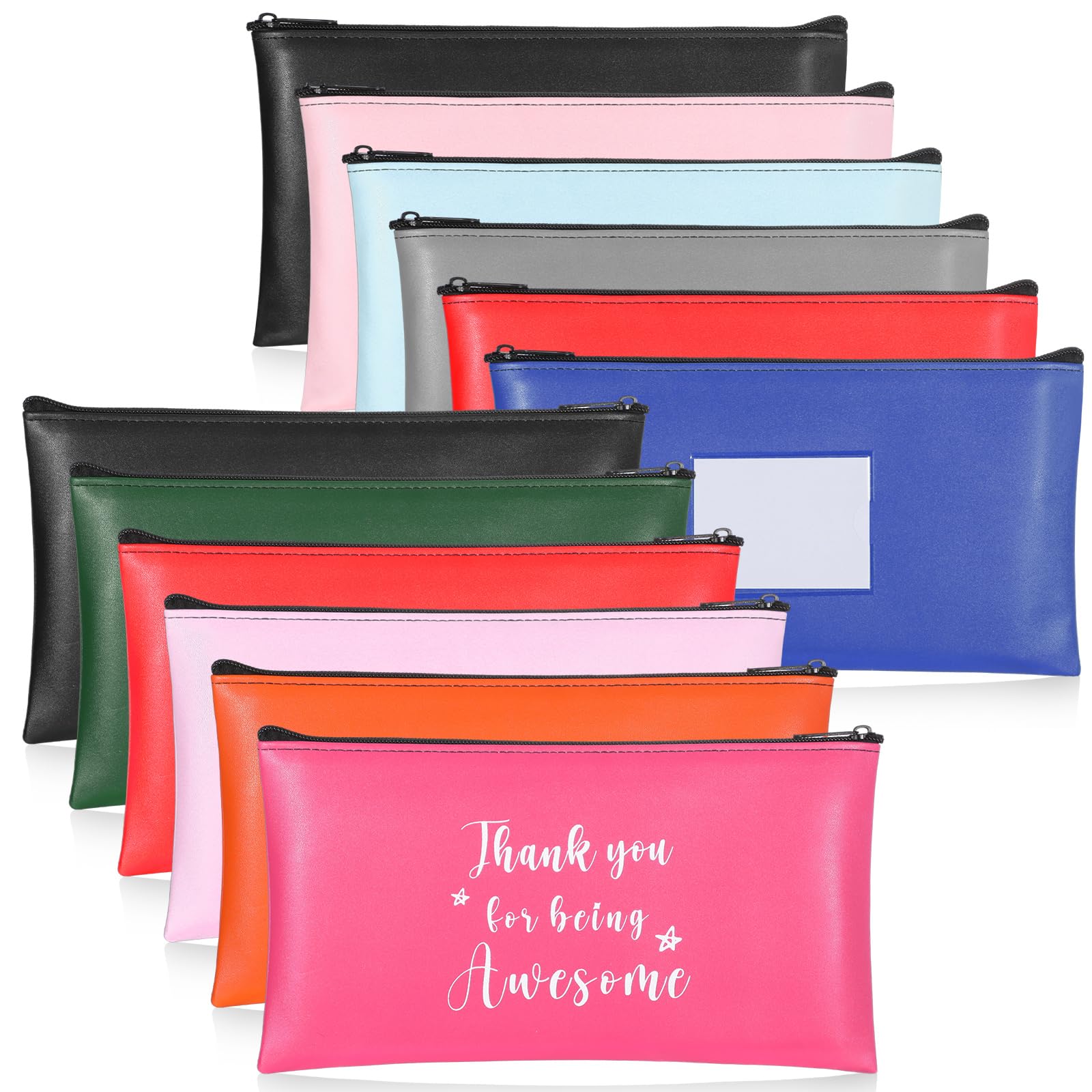 Photo 1 of 12 Pieces Deposit Money Bag for Cash Coin Coworker Employee Appreciation Gifts Bulk Pu Leather Bank Bag Receipt Holder Money Pouch Wallet with Zipper and Clear Window Makeup Organizer