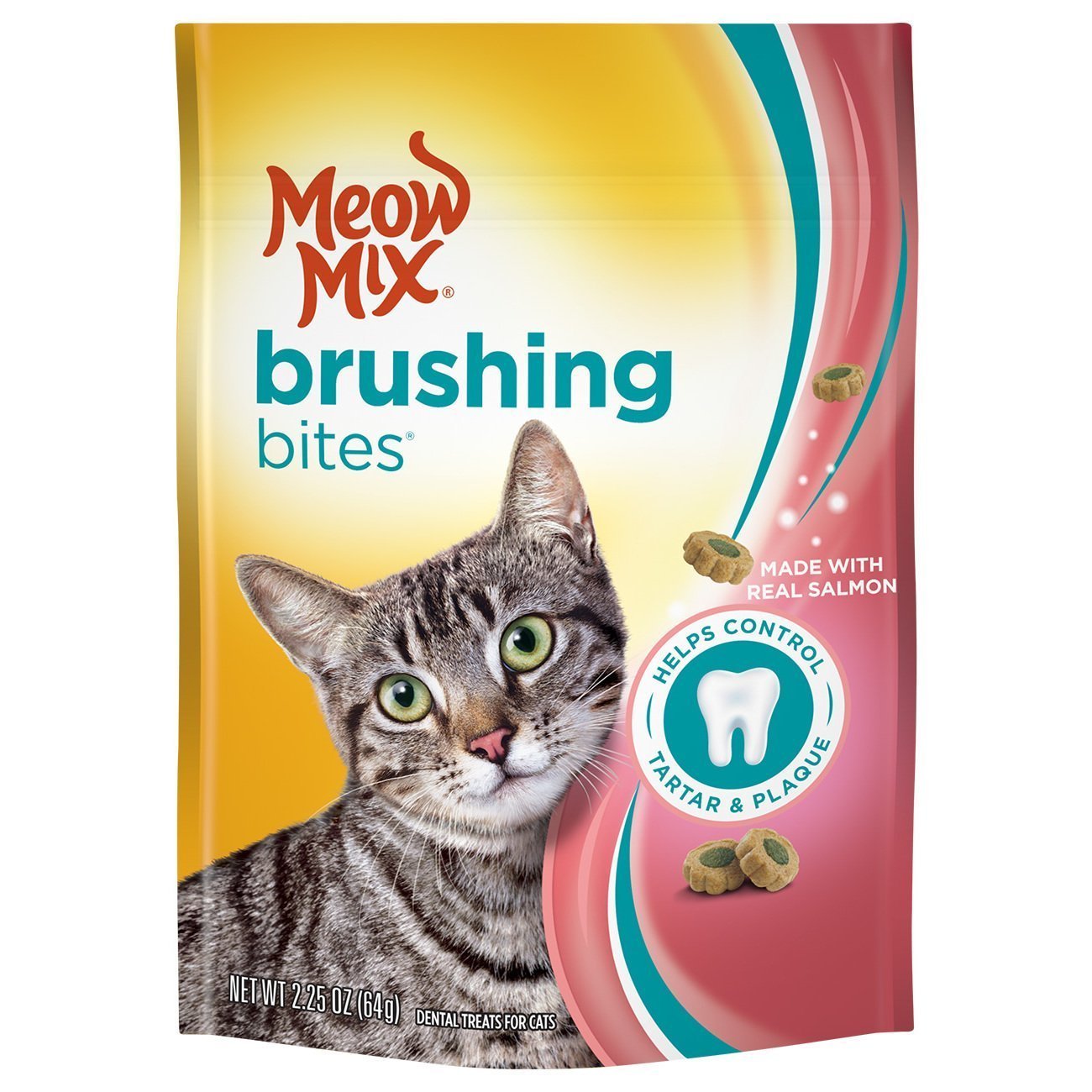 Meow Mix Brushing Bites Dental Cat Treats, Salmon Flavor, 2.25oz (Pack of 2)