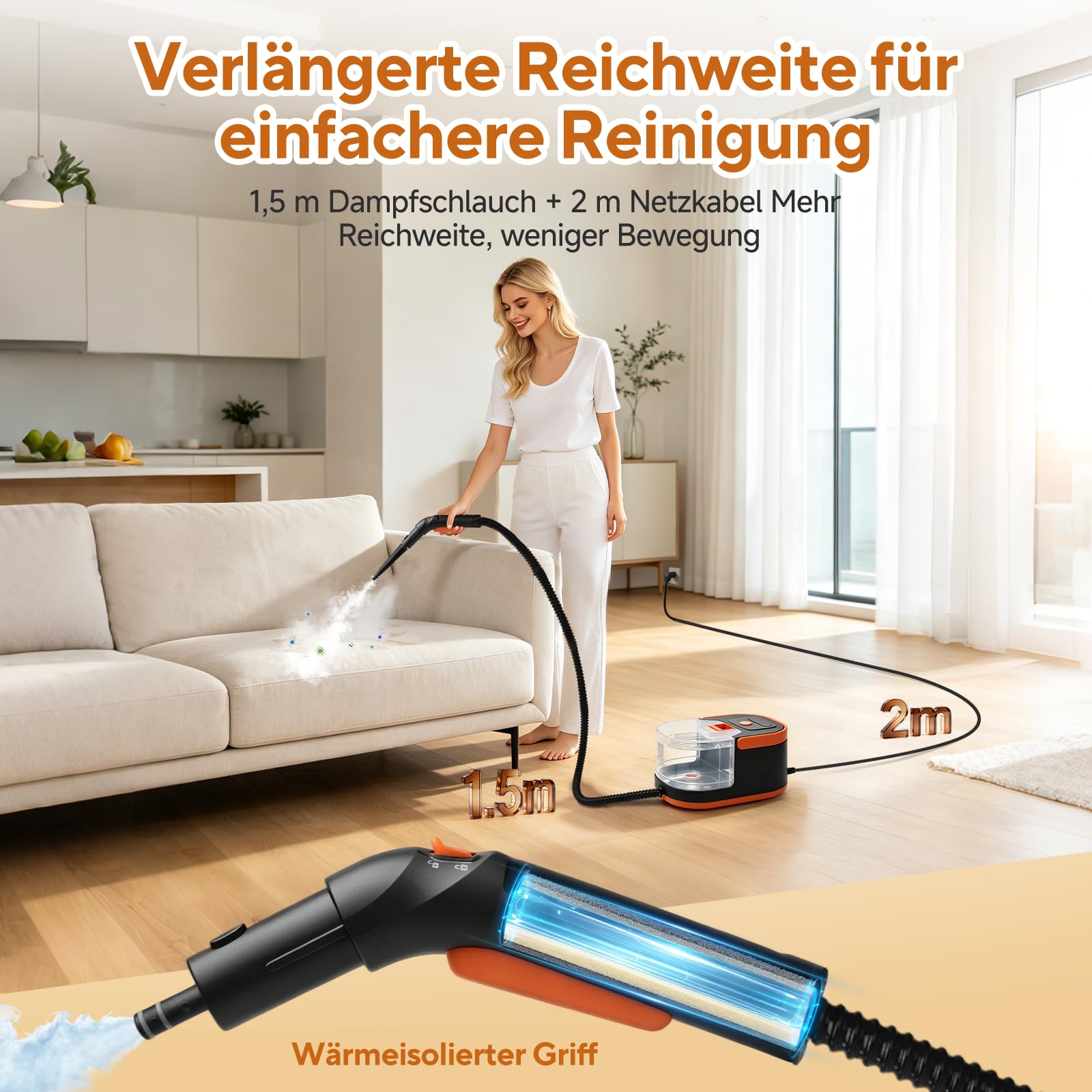 Dampfreiniger Handgerät für Haushalt Auto Handdampfreiniger 221°F 4 Bar