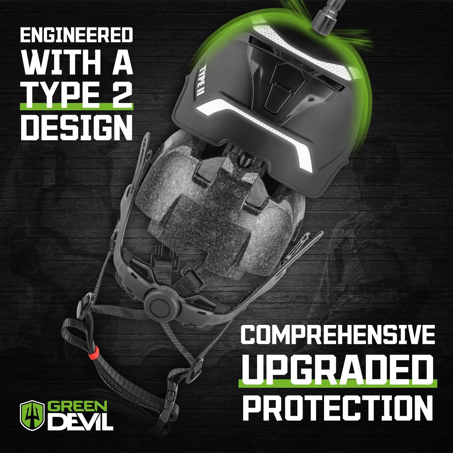 GREEN DEVIL Type 2 Hard Hat Vented Construction Safety Helmet with Chin Strap Side Impact Protection Type II Class C Rated Work Hardhat for Men Women