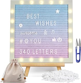 Felt Letter Board with Lights, Built-in LED Lights -Message Board Adjustable Stand, 340 Letters,for Menus, Pregnancy Announcement, Weddings, Party Planning(10 * 10) Blue Gradient