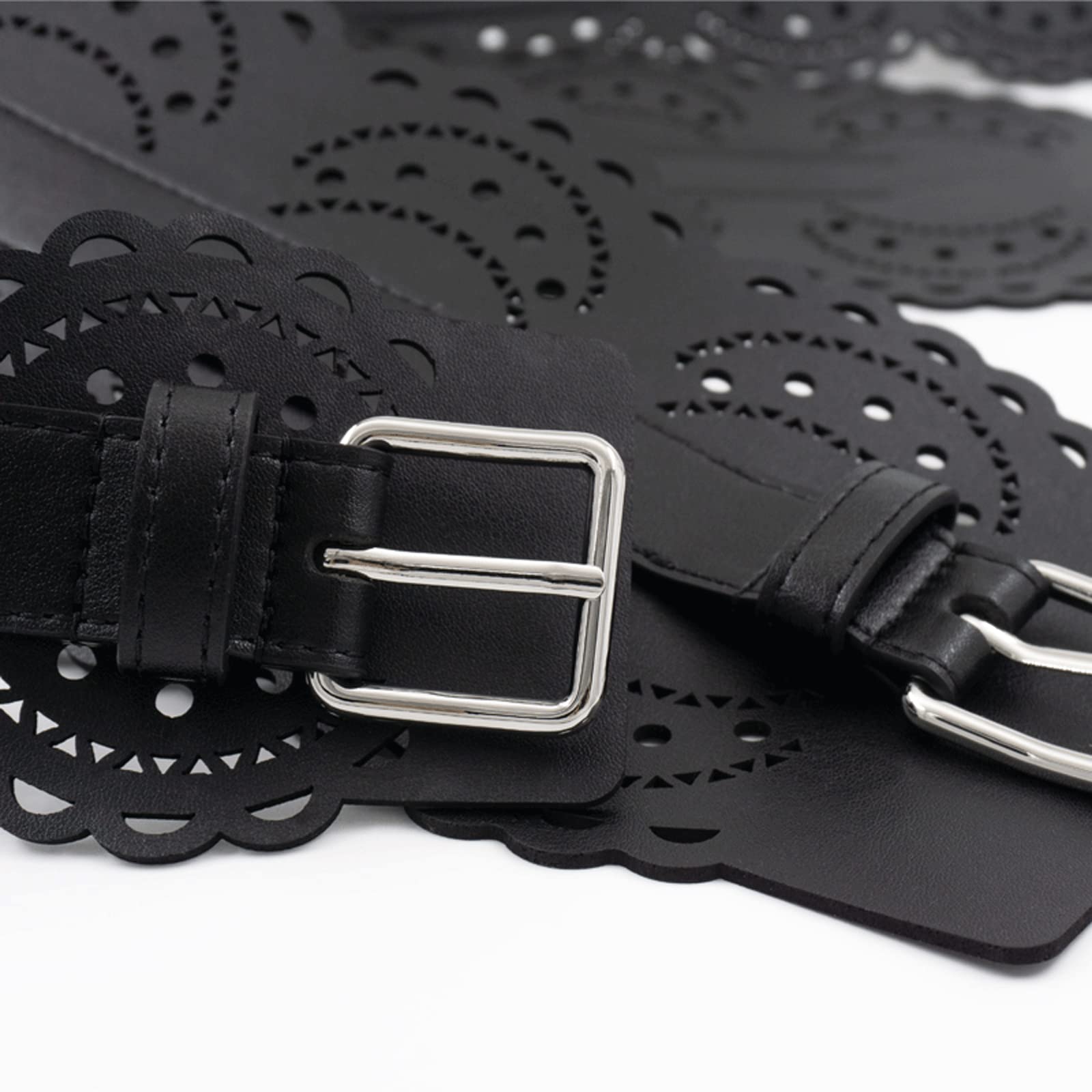 DOUKI Cinturón Ahuecado Tallado Cintura Sello Plata Pin Hebilla Decoraciones Cintura Cintura ancha Cinturón Cinturón de cuero Ajustar la proporción del cuerpo para pantalones