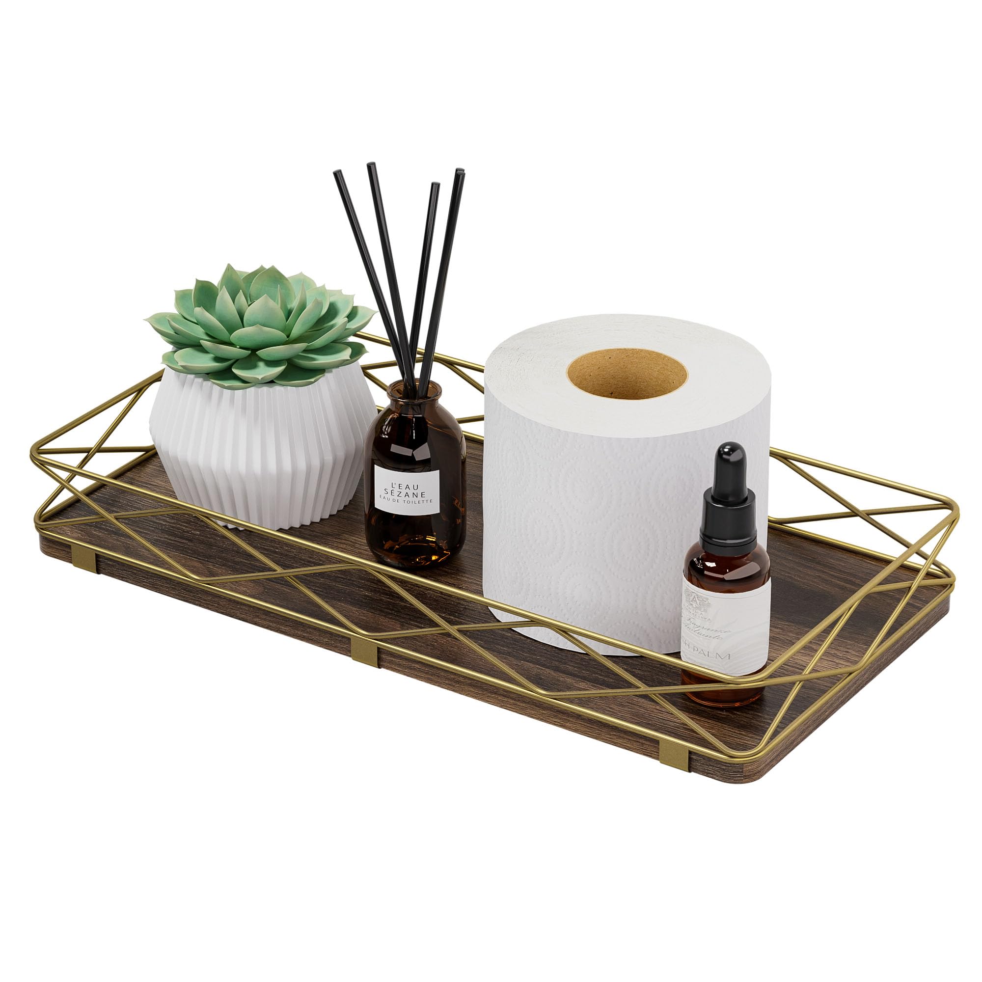 Lixple Toilet Paper Basket Holder, 13" Toilet Tank Tray, Wood and Metal Toilet Tray Vanity Organizer Bathroom Tray, Kitchen Sink Organizer for Soap