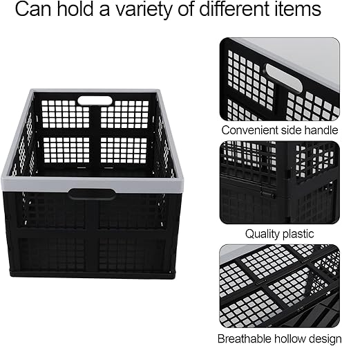 Miniatura 10 de Paquete de 4 cestas de almacenamiento plegables de 40 L, cajas de leche plegables de utilidad, contenedores de almacenamiento de plástico apilables,