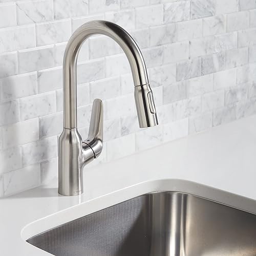 Miniatura 2 de hansgrohe Focus N 71801801 - Grifo de cocina de barra de acero inoxidable, con rociador extraíble, grifo para fregadero de cocina, óptica de acero