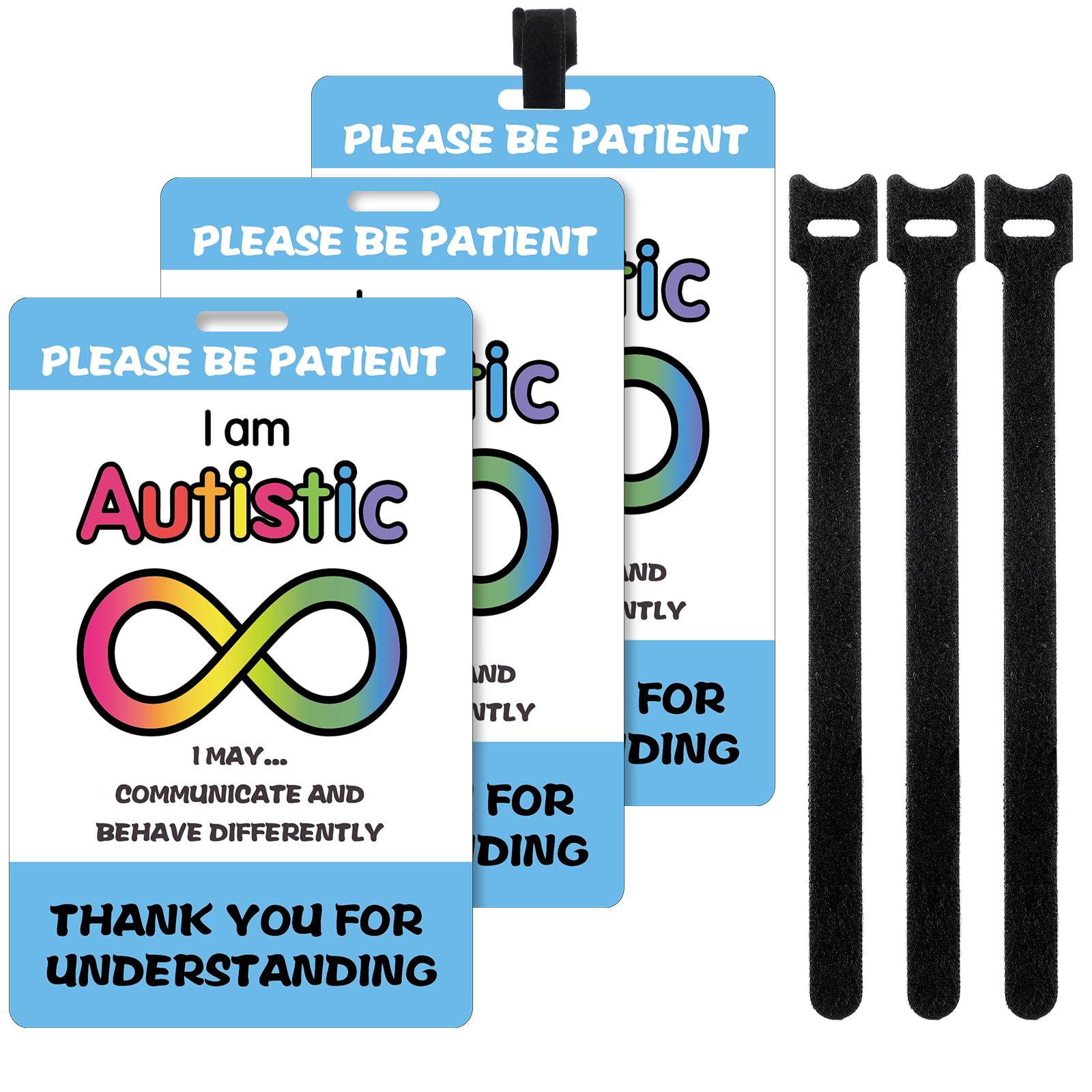 Humyoun 3 Sets Autism Safety Tag Card with Loop Fastener Strips Autism Medical ID Tag Autismo Accesorios for Travel Communication