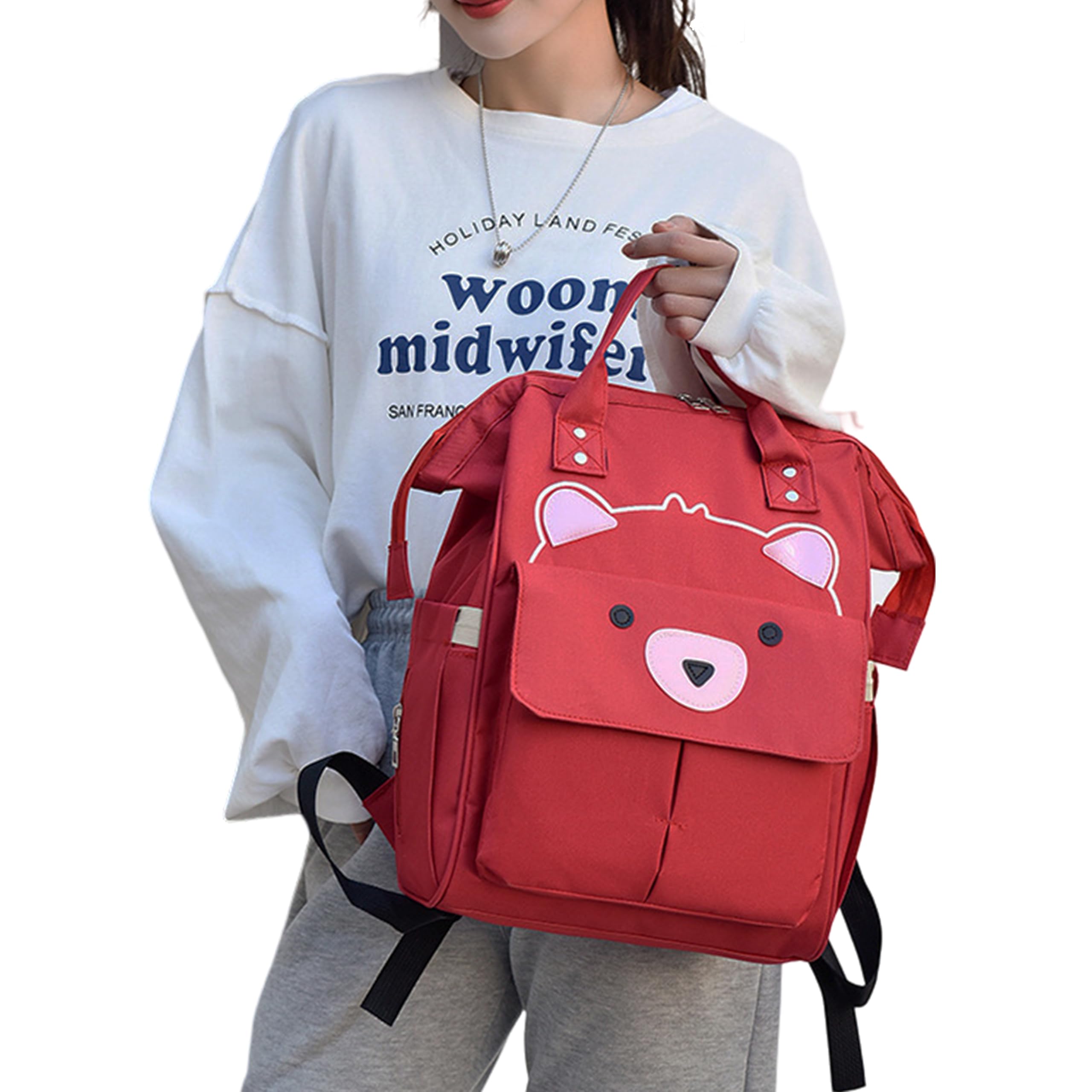 BEMBIKA Diaper Bag The Ultimate Mother Bag For New Born Baby and Mothers Stylish Diaper Bags With Big Storage Capacity Make Diapering & Nursing Easy With Maternity Backpack-Bear Red-image-35