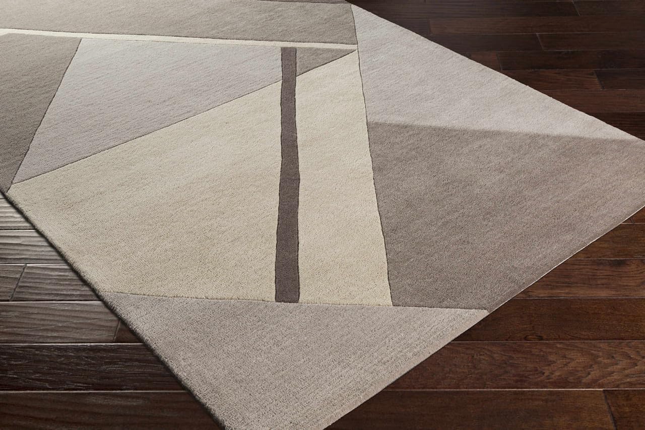 Modern Grey Beige Abstract Area Rug 9x12 ft | Geometric Hand Tufted Living Room Carpet