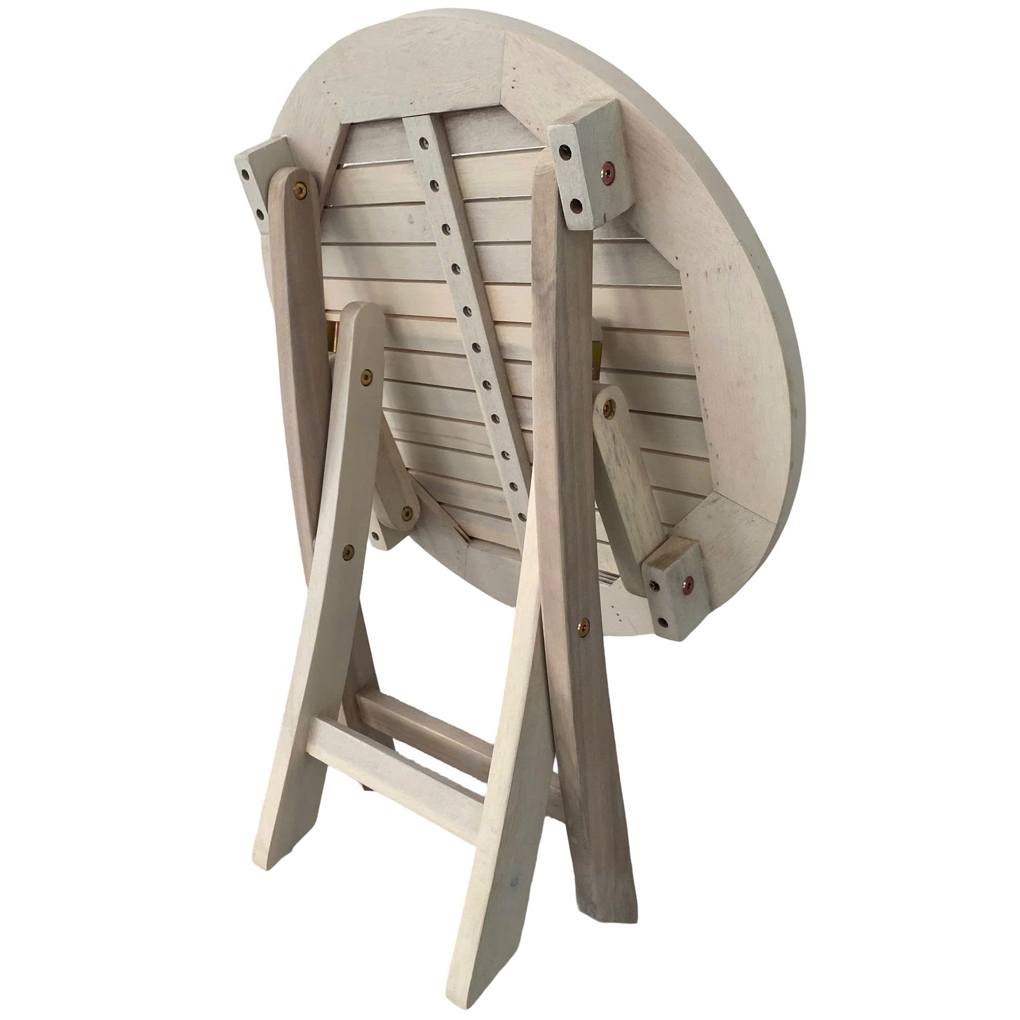 ESTEXO Gartentisch Balkontisch Beistelltisch 48 cm Rund Akazienholz Klapptisch Tisch Holztisch Weiß lasiert