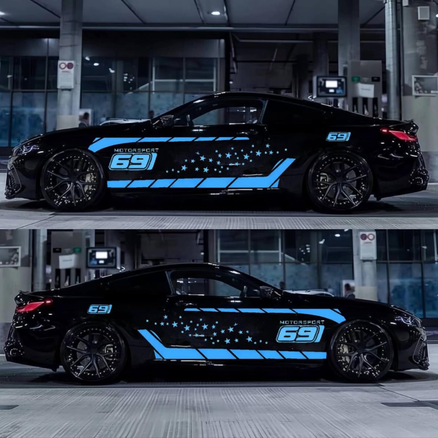 Car Body Stickers, Star Striped Waistline Vinyl Stickers, Personalized Decorative Decals for Doors and Engine Hood(Blue)