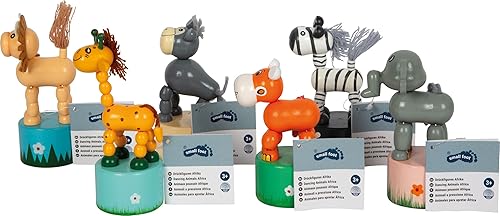 Miniatura 10 de small foot 7924 Animales bailarines de madera África, juego de 6, figuras que se mueven y se balancean cuando se presiona la base, grandes piezas de