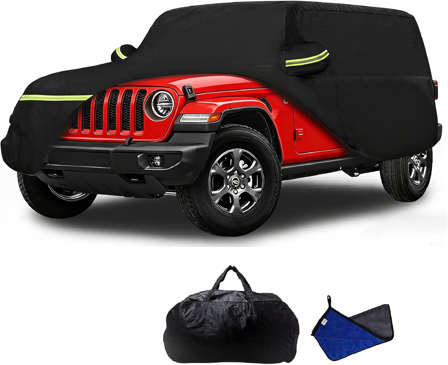 2026 Upgraded Car Cover for Jeep Wrangler 4 Dr/Unlimited 4 Door JK JL Car Accessories2006-2026, Waterproof Full Exterior Windproof Snow Proof Rain Sun Hail Protection with Door Zipper & Inner Cotton