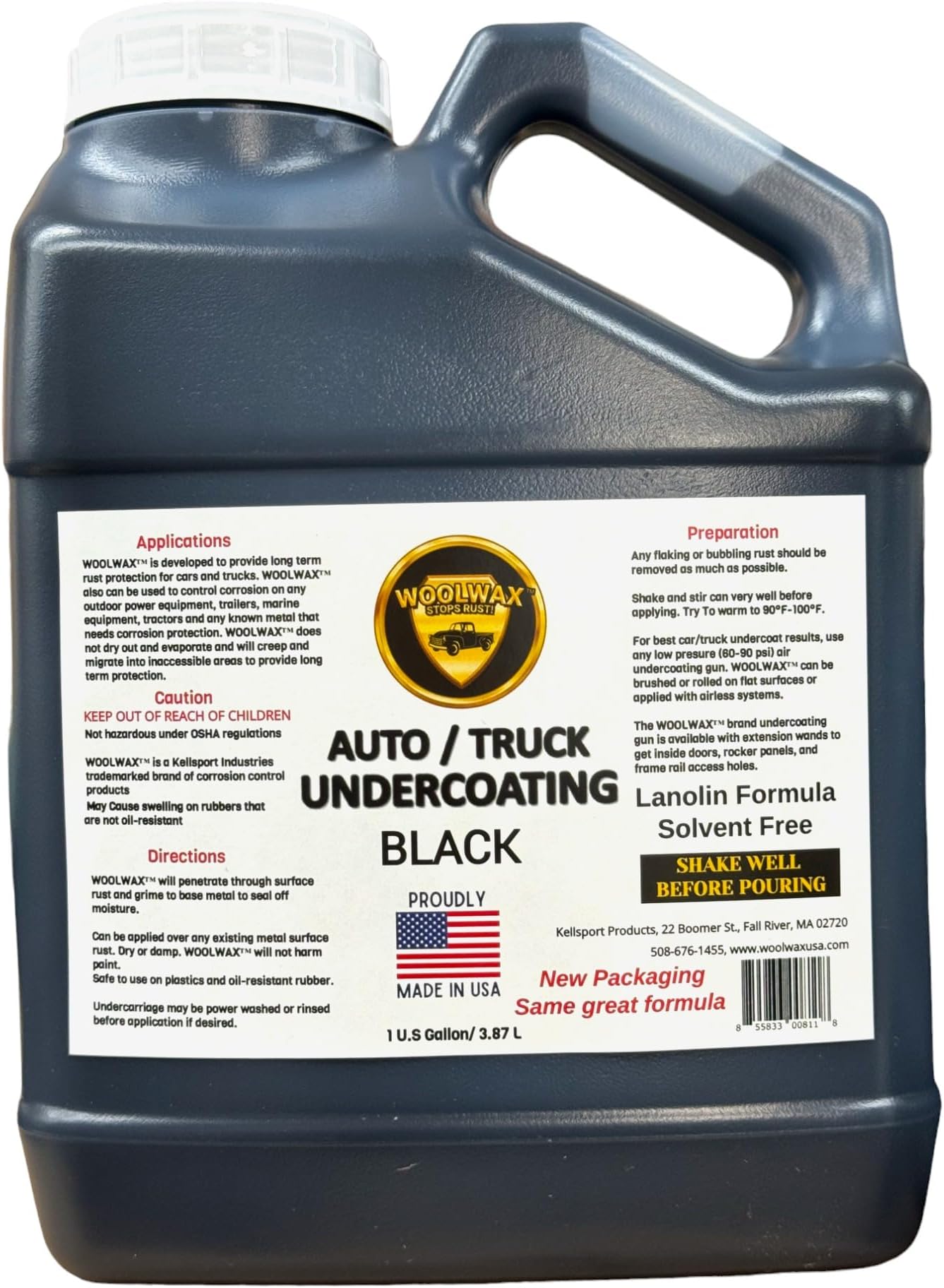 1-Gallon Jug. New Package. Same trusted formula. U.S.A. Made Lanolin Auto Truck Undercoating - Solvent Free - 2+ Year Corrosion Protection. Color: BLACK