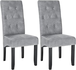 WOLTU Sillas de Comedor Set de 2 Sillas Cocina Estructura de Madera Sillón Asiento Acolchado Tapizado en Terciopelo Gris Claro BH294hgr-2