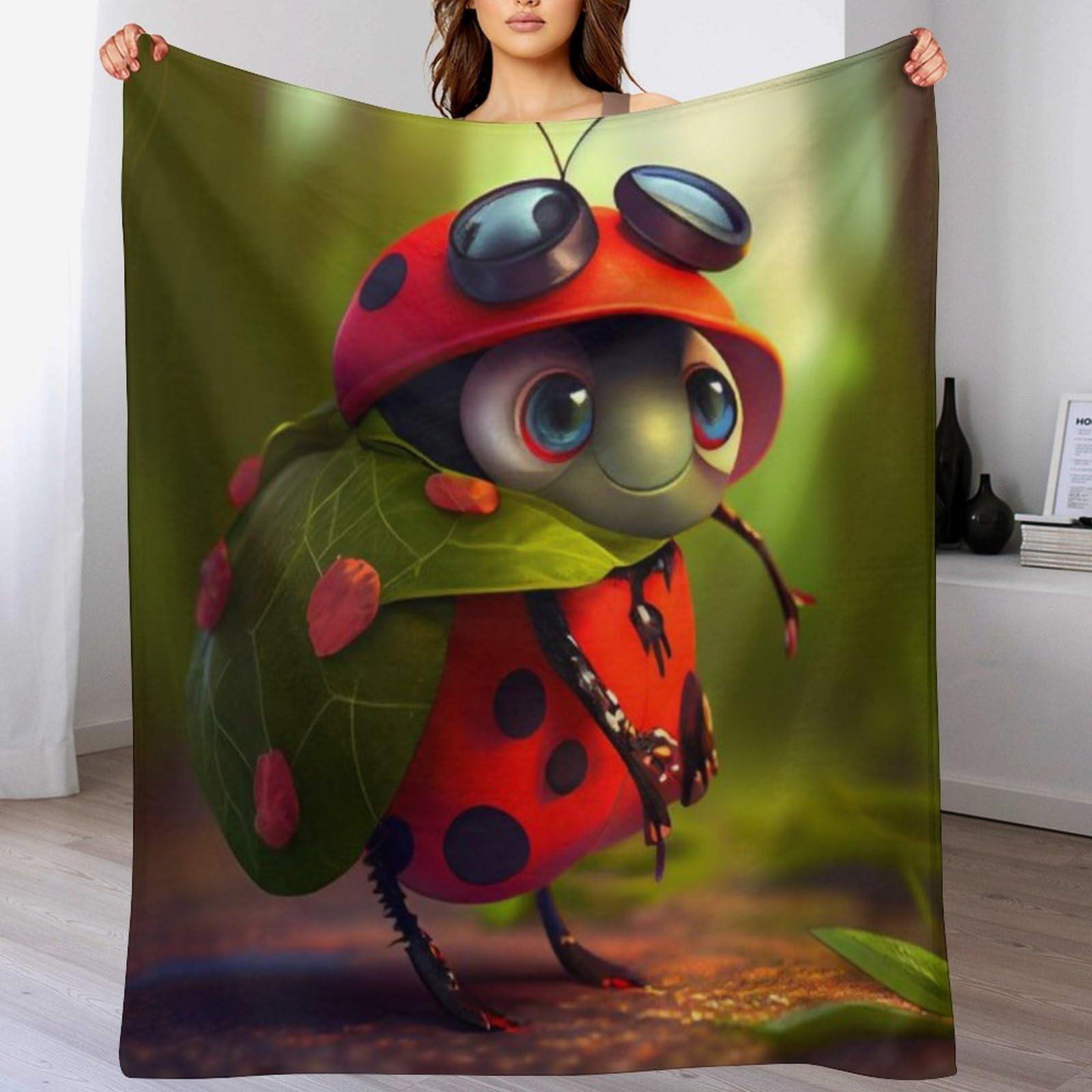 Ladybug Blanket, Fluffy Super Warm & Soft Throw, As Sofa Cushion Bedspread Or Living Room Blankets 100×130cm