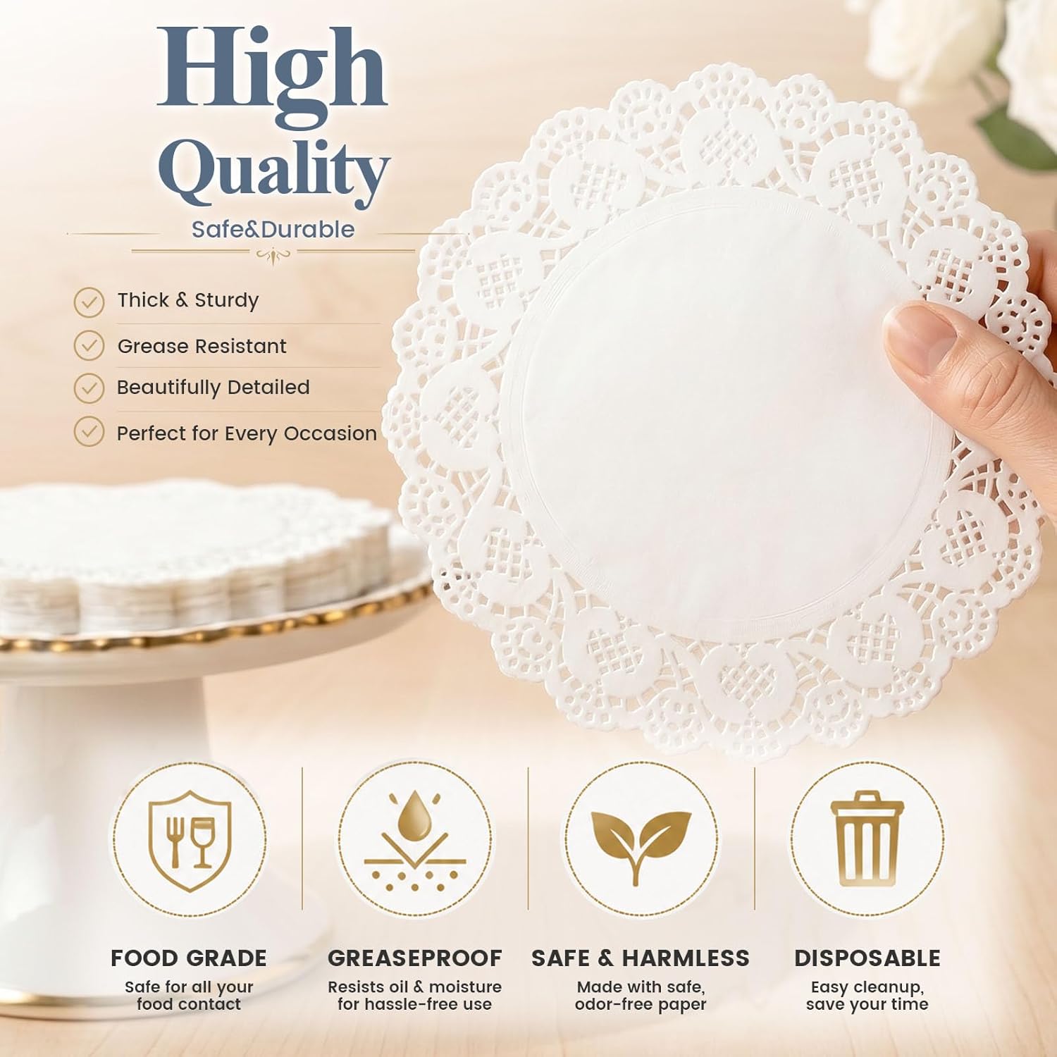 HAKSEN 108 PCS Paper Doilies, 6.5, 8.5 and 10.5 inch Lace Doilies for Tables, Round Paper Placemats for Party Table Cakes Dessert Trays Tableware Crafts Wedding and More