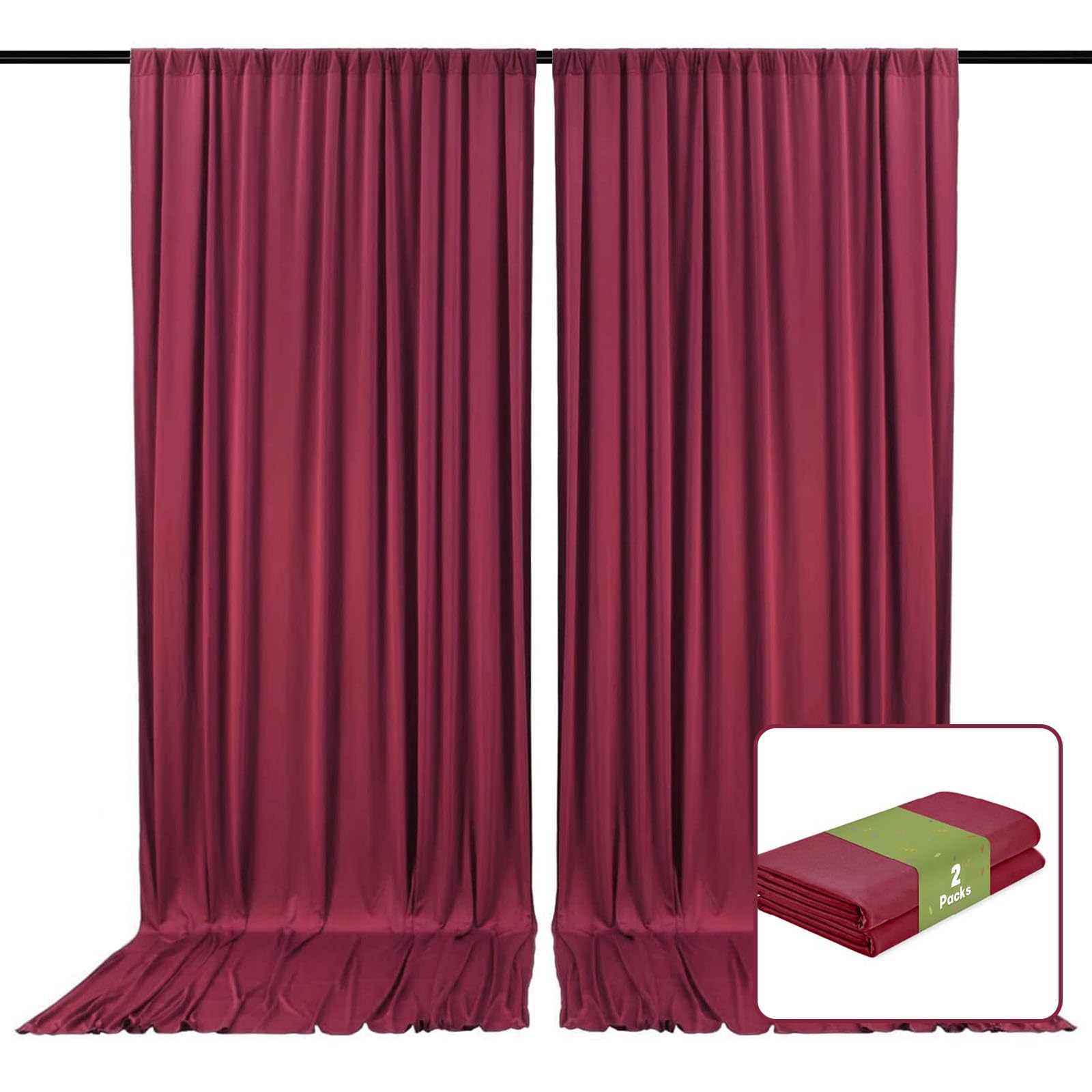 2 Panels Burgundy Backdrop Curtain, 10 x 10 Feet Satin Background Curtains for Parties, Weddings, Baby Showers, Halloween, Christmas Birthday Party