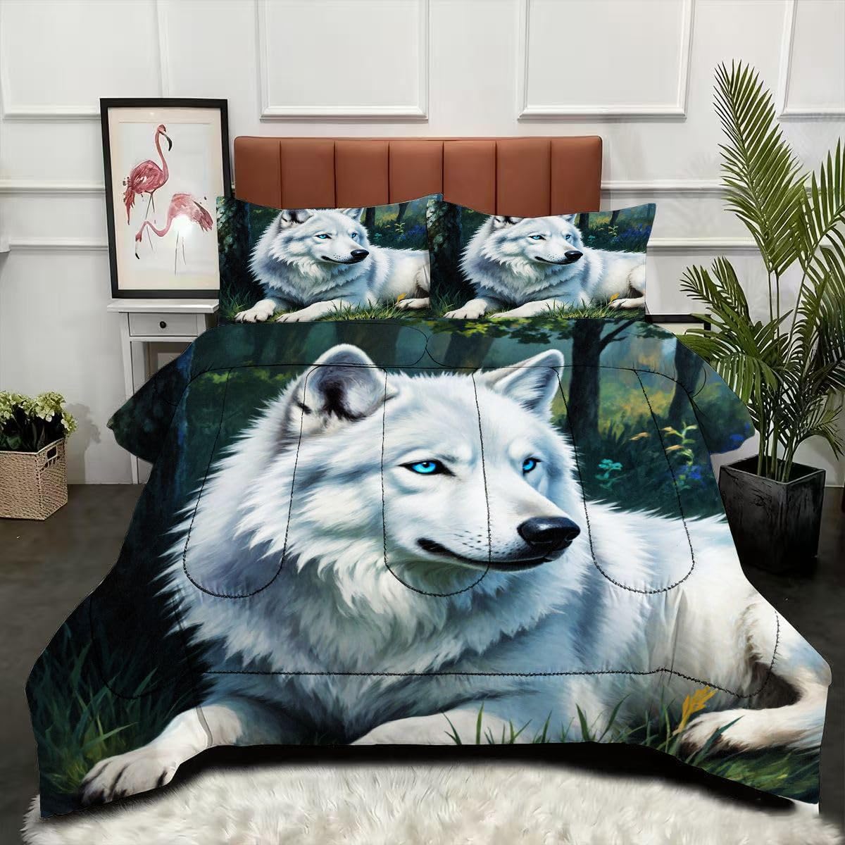 Couette 220x240 cm Loup parure de lit 2 personnes 4 saisons avec 2 taies d'oreiller 65x65 cm