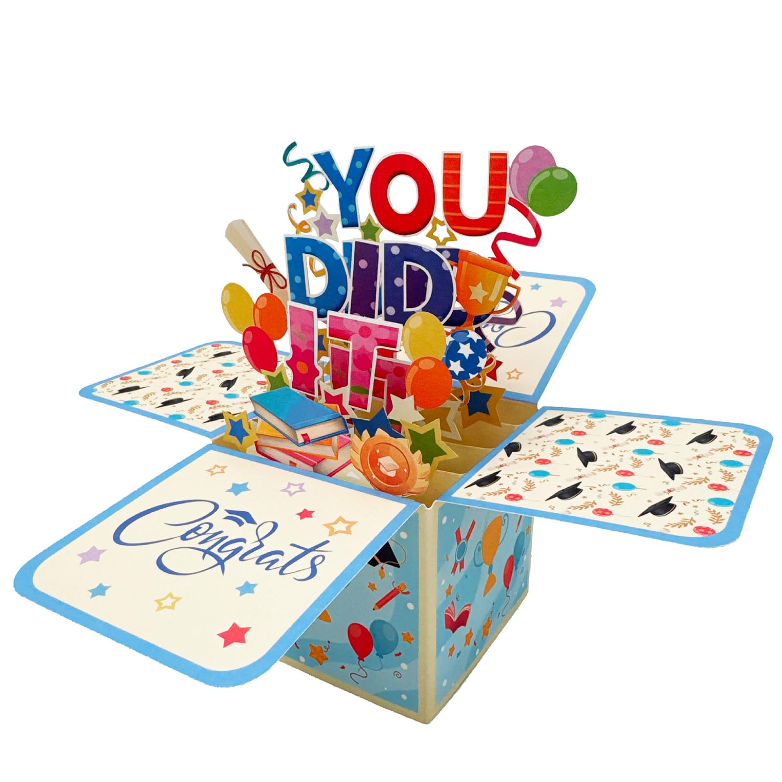 Graduation Card 3d Pop Up You Did It Graduation Cap Greeting Blue Cards With Envelope For University, College, High School Graduations, Gift For Classmates And Teachers Party Favors