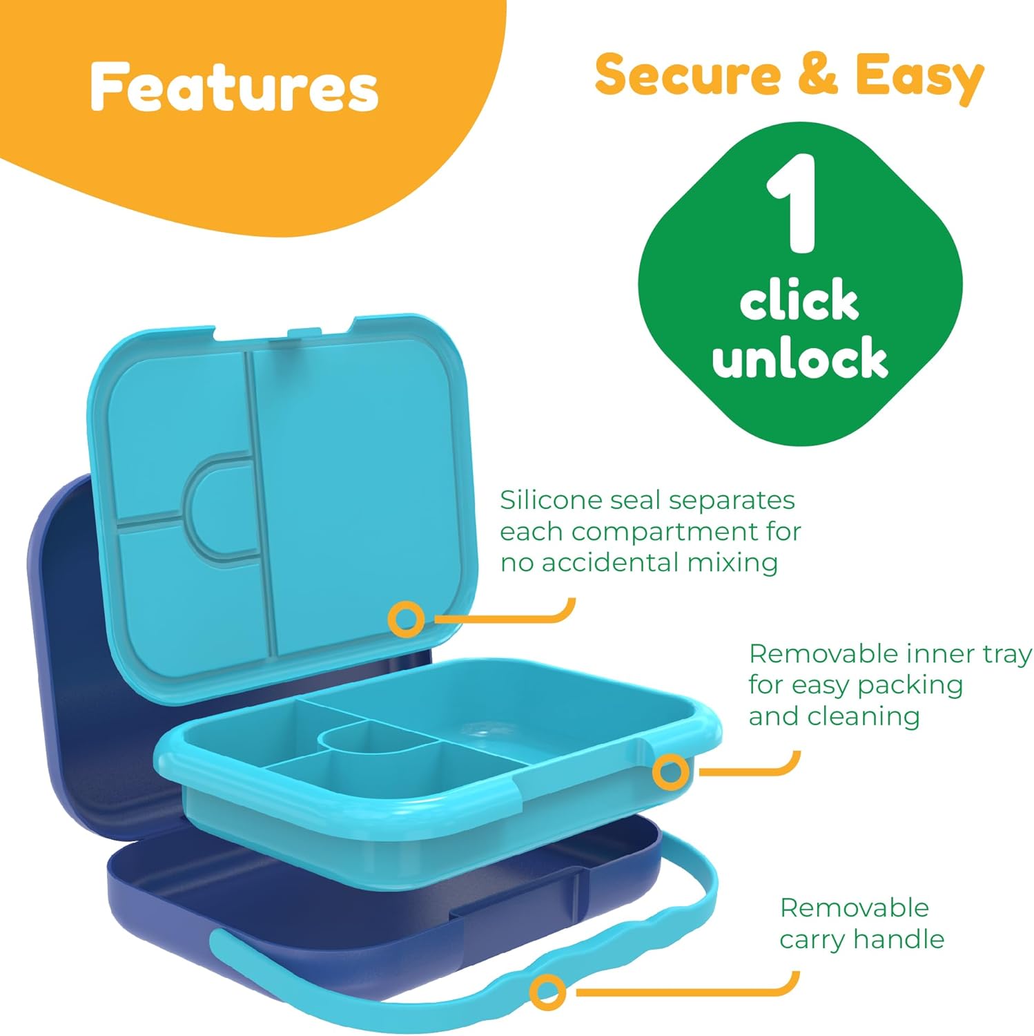 BOZ Safari Bento Lunch Box Toddler to Kids - 4 Compartment, Leak Proof, Dishwasher Safe - Image 3