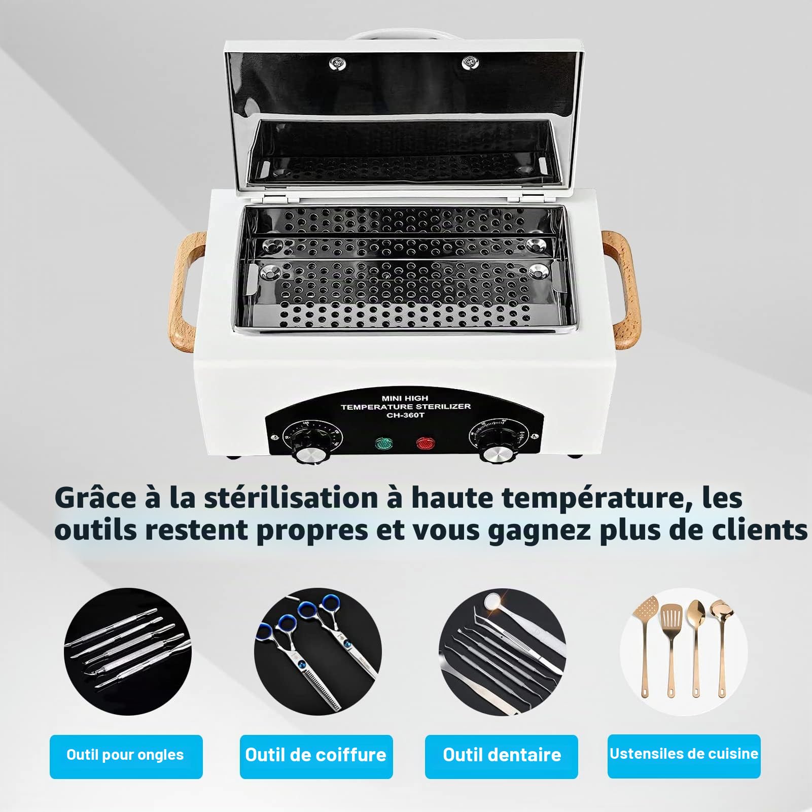 Stérilisateurs d'outils, stérilisateur d'autoclave de stérilisation à Haute température de 8L 220°C pour la Clinique Dentaire du Salon d'ongles et l'utilisation Domestique personnelle (Blanc4)
