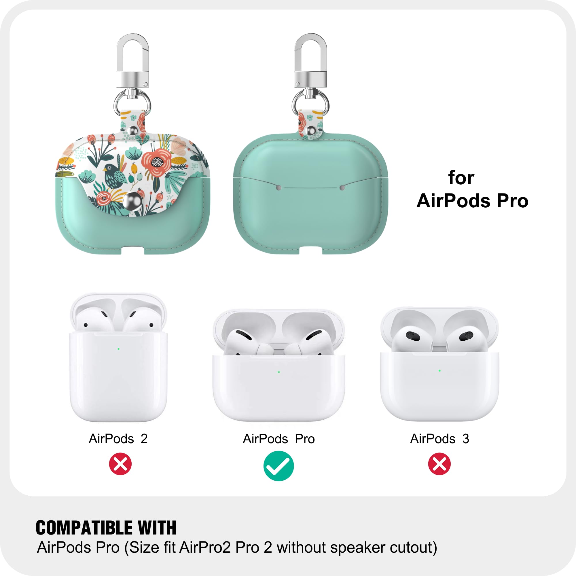 wenew for Airpods Pro 2019 Leather Airpod Pro Case for Women with Secure Snap Closure Keychain, Front Led Visible, Support Wireless Charging