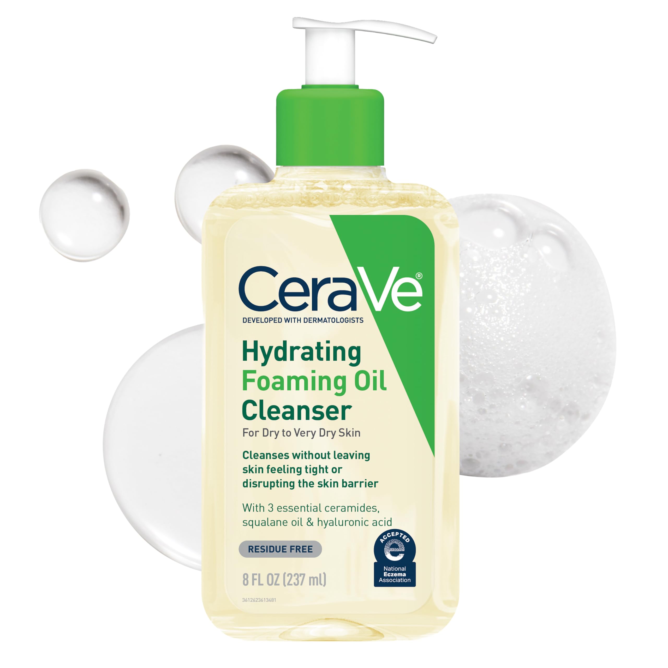 CeraVe Nemlendirici Köpük Yağı Temizleyici | Yüz ve Vücut için Skualane Yağı, Hyaluronik Asit ve Seramidler ile Nemlendirici Yağ Temizleyici | Kuru ve Çok Kuru Ciltler İçin | Kokusuz ve Kalıntı