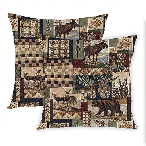 Miniatura 1 de Juego de 2 fundas de almohada de 22 x 22 pulgadas, cuadradas, cabaña de cabaña, cremallera oculta, para el hogar, sofá, funda de cojín decorativa