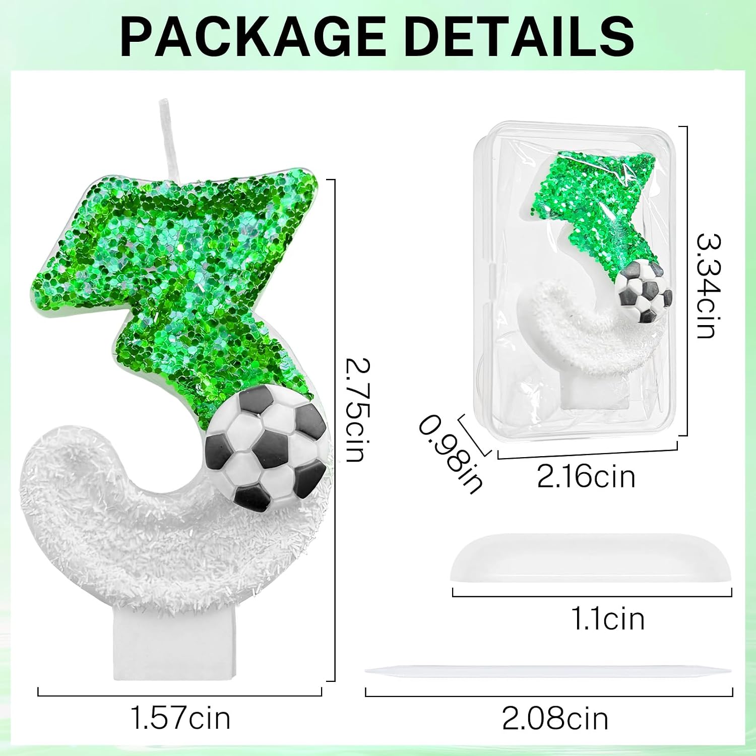 Birthday Number Candle for Cake, Pink Crown Princess Party Supplies, Soccer Theme Candles with Sequins for Girl and Boy(0-9) (Green,Soccer, Number 3) image 5