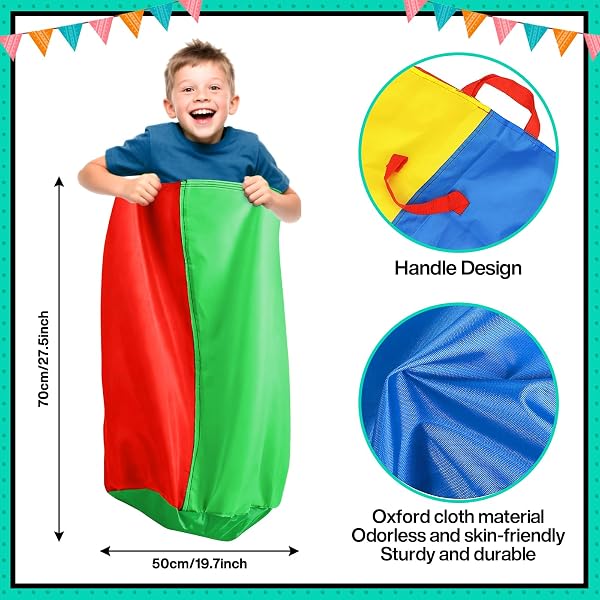 Sports and Outdoors, Sports Day Kit, 4 Potato Sack Race Bags, 4 Pairs of Foot Straps, 12 Medals, 5 Whistles, Perfect for Outside Backyard Field Day Birthday Party Games - 2