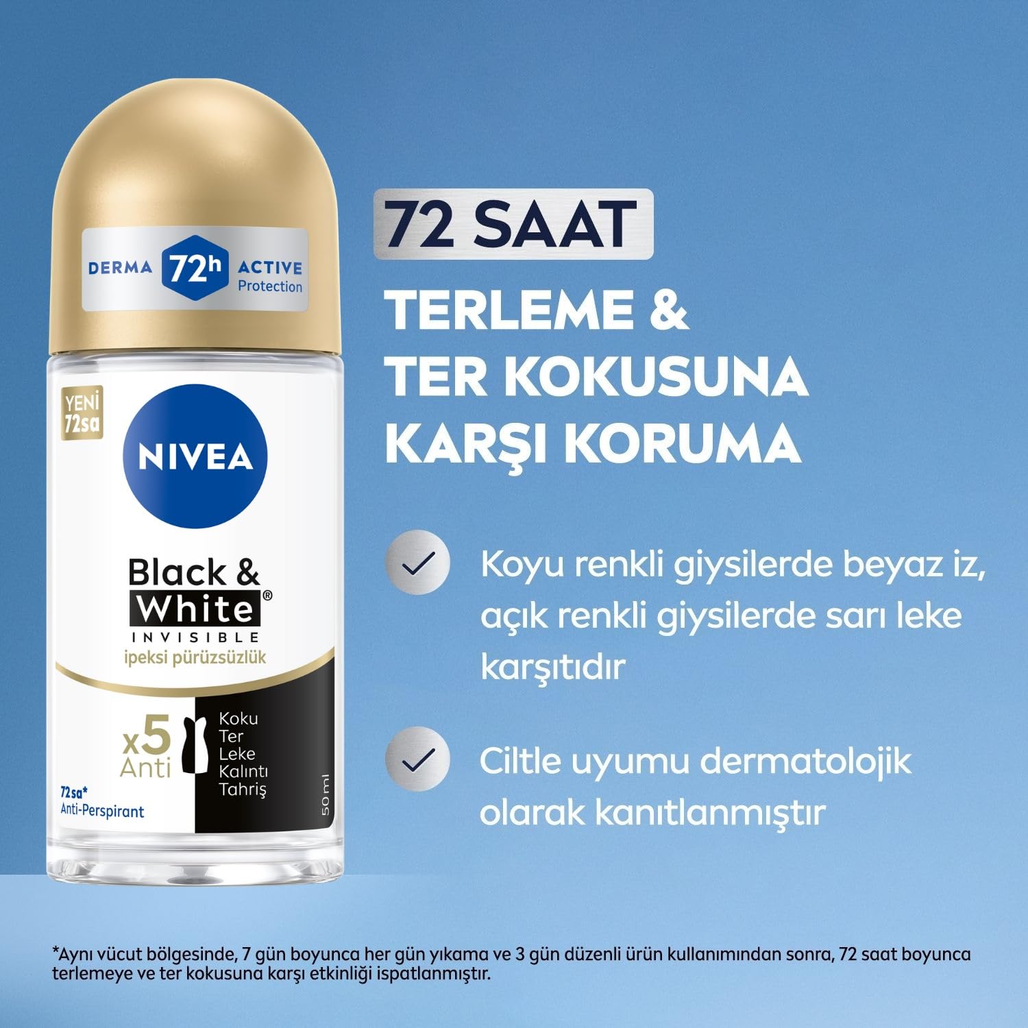 NIVEA Men Erkek Roll On Deodorant Black&White Invisible Fresh 50 ml X2 + NIVEA Kadın Roll On Deodorant Black&White Invisible İpeksi Pürüzsüzlük 50ml