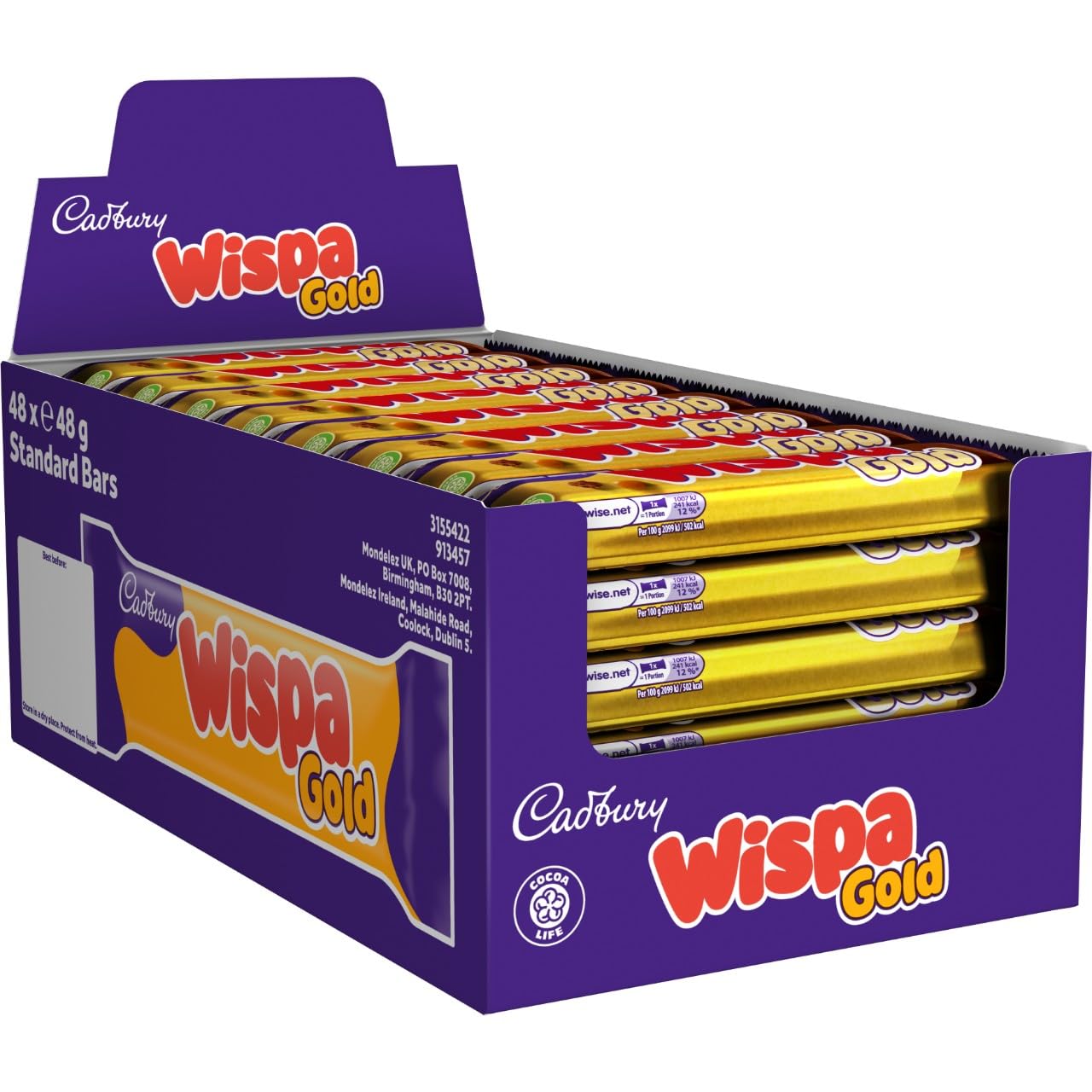 Cadbury Wispa Gold Chocolate Bar, Textured Milk Chocolate with Soft Caramel, 48 g (Pack of 48)