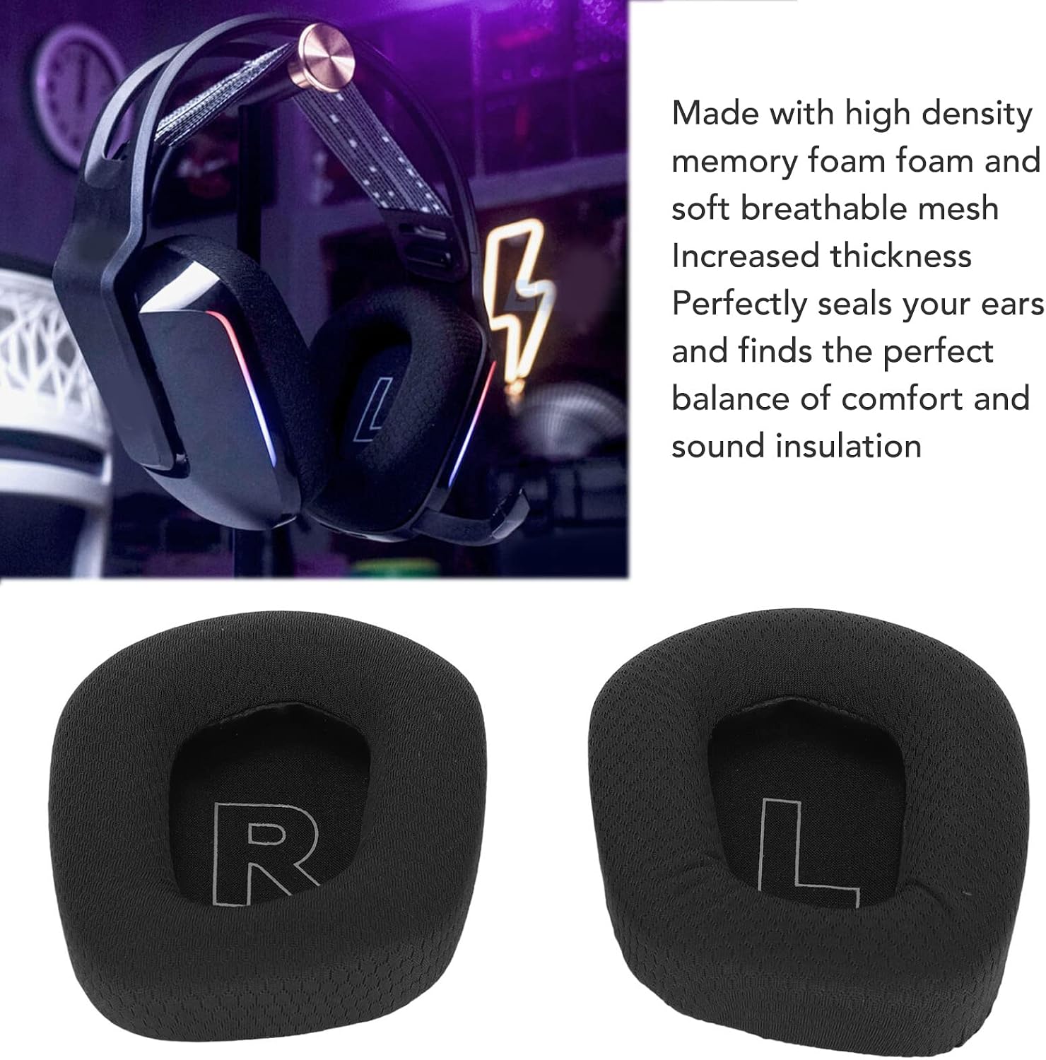 Substituição de Almofadas para Fone de Ouvido Logitech G733, Capa de Almofada Com Malha Respirável Macia e Espuma Viscoelástica, Fones de Ouvido Confortáveis e Com Isolamento (Preto) Substituição de Almofadas para Fone de Ouvido Logitech G733, Capa de Almofada Com Malha Respirável Macia e Espuma Viscoelástica, Fones de Ouvido Confortáveis e Com Isolamento (Preto)