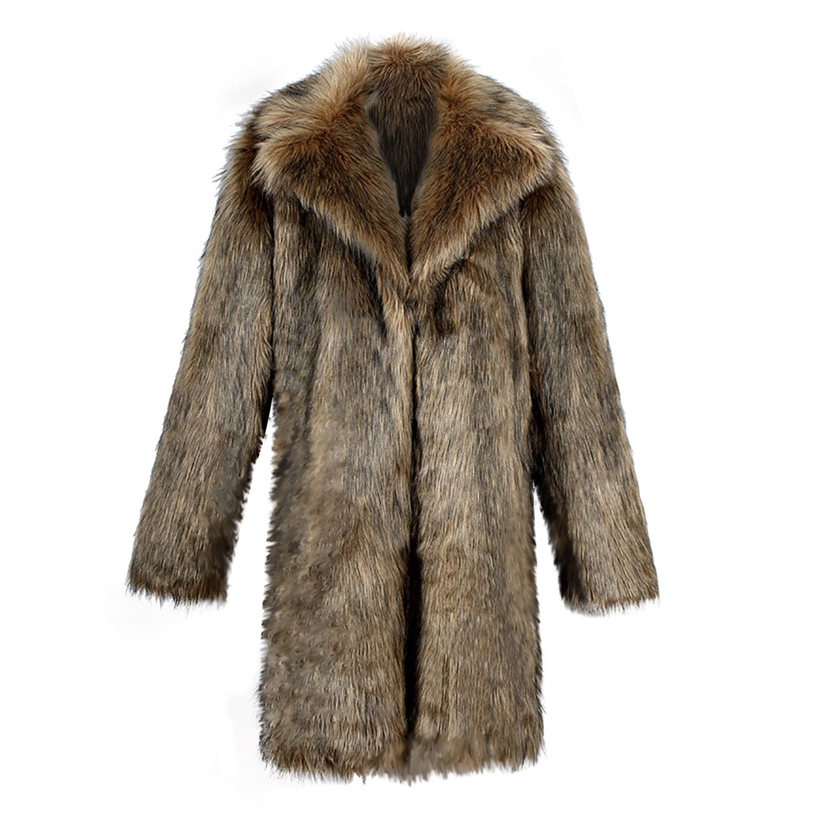 Pelzmantel Herren Lang Fellmantel Winterjacke Kunstfell Plüsch Pelzjacke Warm Mantel Revers Faux Pelz Jacke Lose Cardigan Felljacke Langarm Wintermantel