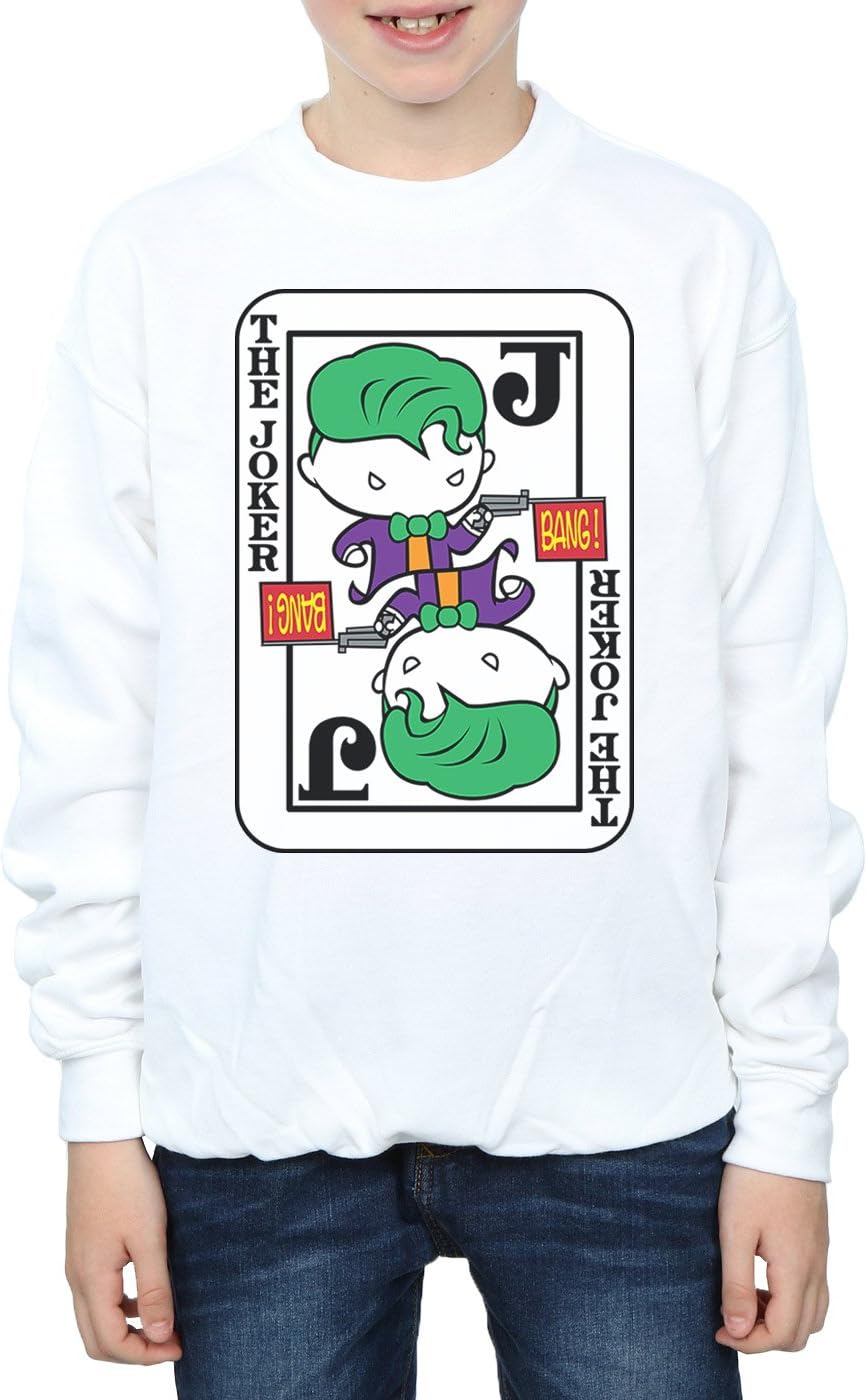DC Comics Boys Chibi Joker Playing Card Sweatshirt 7-8 Years White