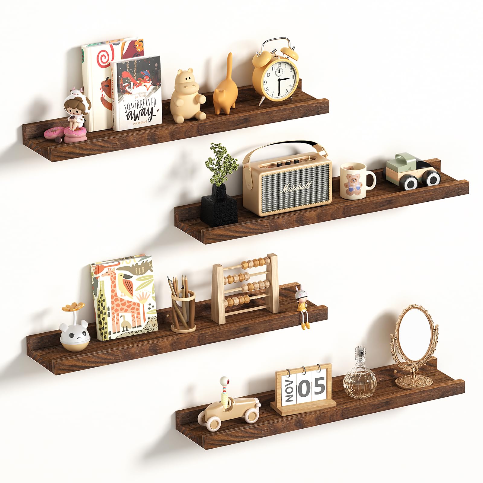 Estantes flotantes de madera natural para pared de 24 pulgadas – Estantes flotantes de pared para cocina y dormitorio – Estantes d