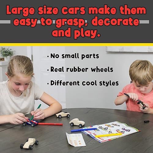 Miniatura 3 de Attatoy Kit de auto de madera para manualidades (paquete de 5) proyecto de manualidades de mini auto de carreras de madera sin terminar para niños