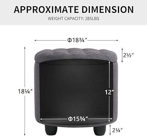 Miniatura 3 de Furnimart Taburete otomano redondo de almacenamiento con tapa, otomano redondo copetudo con almacenamiento de tela de lino otomanas para sala de