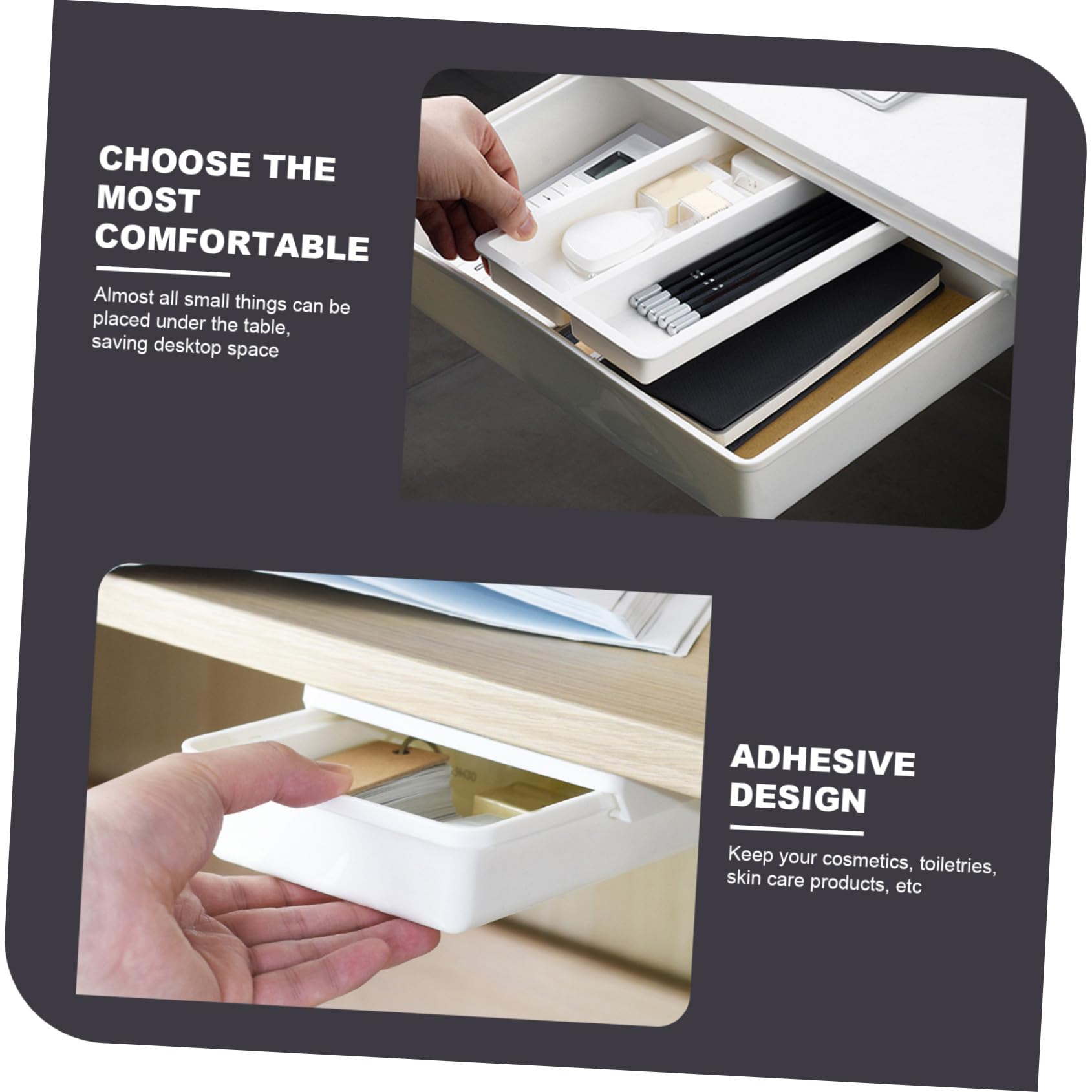 PLAFOPE Cassetto Nascosto da Fissare la Scrivania in Plastica Resistente e Risparmio Spazio per Organizer Ufficio e Accessori