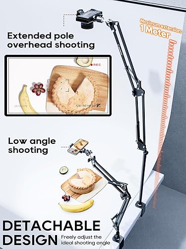 Miniatura 4 de Soporte de cámara superior, soporte de carga horizontal de 5 libras, soporte ajustable de 360 para escritorio, flexible con abrazadera de teléfono,