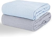 Synrroe 2 Pack Muslin Swaddle Blankets 100% Cotton 40x40" - Light Blue & Misty Blue, Soft Breathable for Newborns, Infants, Toddlers, Multi-Use Receiving Blankets