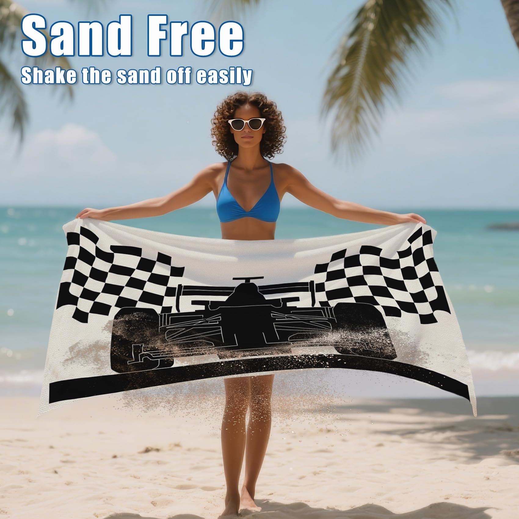 Serviette de Plage Microfibre Formule 1, Drap de Plage XXL Voiture De Course F1 Séchage Rapide & Anti Sable & Légère, Serviette de Bain Grande Taille 100x180 cm, Piscine Sport Voyage