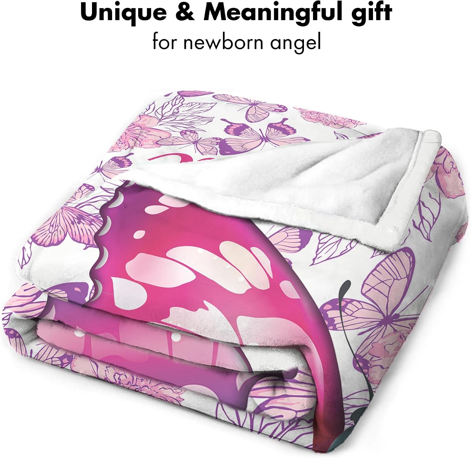 Personalized Butterfly Baby Blanket, Custom Name Floral Nursery Bedding, Soft Fleece Newborn Girl Blanket, Pink Lavender Flower Shower Gift