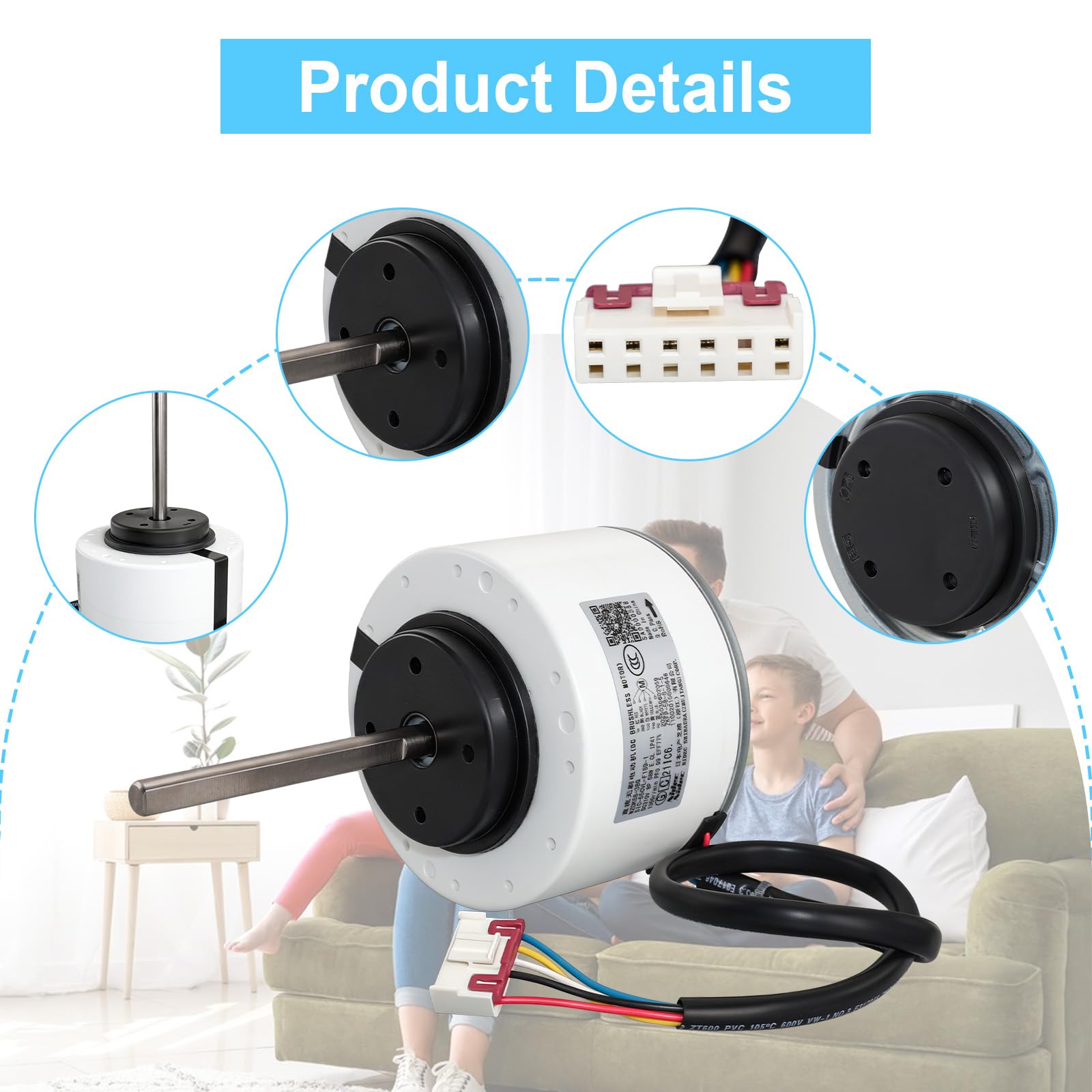 WZDK58-38G Motor de aire acondicionado compatible con Midea Inverter AC, reemplaza SIC-55CVL-F159-1 ZKFP-58-8-1-5 310V 58W 8P 1350r/min CCW 5 cables
